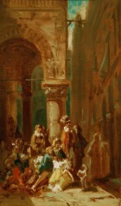 Pessoas que viajam: atores na Loggia dei Lanzi em Flo de Carl Spitzweg