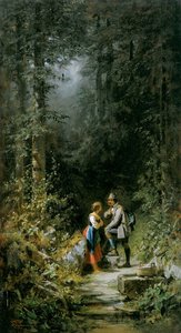 Caçador e leiteira no Waldbrunnen de Carl Spitzweg