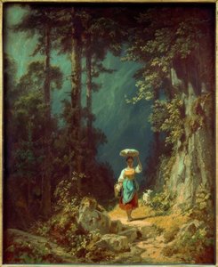 Menina com cabra no vale da montanha eu de Carl Spitzweg
