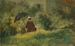 O pintor no jardim, c.1860 (óleo sobre tela) de Carl Spitzweg