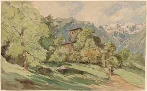O Castelo de Bürglen com os Alpes Além de Carl Wagner