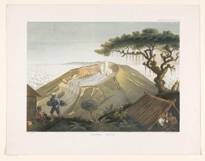 Vulcão Gede em Java Ocidental Gunong Gedeh (título no objeto) Atlas para trabalhar Java (título da série no objeto) Atlas de placas contendo onze vistas pitorescas, pertencentes à obra Java, sua forma, sua vegetação e construção interior (título da série de Carl Wilhelm Mieling (possibly)