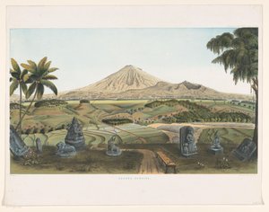Submersão de Vulcões em Java Gunong Sumbing (título no objeto) Atlas para trabalhar Java (título da série no objeto) Atlas de placas contendo onze vistas pitorescas, pertencentes à obra Java, sua forma, sua vegetação e construção interior (título da série de Carl Wilhelm Mieling (possibly)