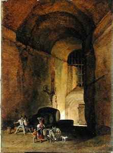 Uma Osteria, 1830 (1836) (Óleo sobre papel sobre tela) de Carl Wilhelm von Heidick
