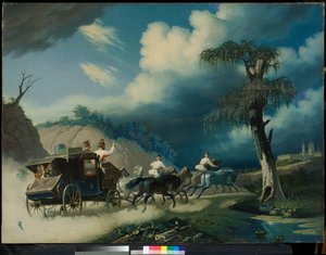 Troika durante uma tempestade, década de 1830. de Carl von Hampeln