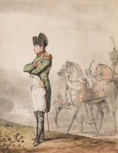 O imperador Napoleão Bonaparte I (1769-1821) em Austerlitz (lápis e aguarela realçados com branco) de Carle (attr. to) Vernet
