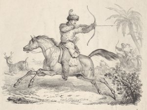 Cossacos a cavalo caçando veados, 1821-36. de Carle Vernet