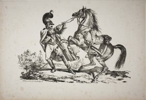 Cuirassier a pé segurando seu cavalo de criação de Carle Vernet