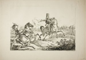 Hussar descarregando sua pistola em um dragão alemão de Carle Vernet