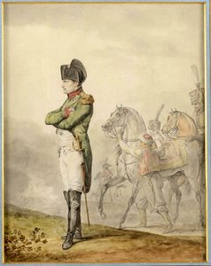 Napoleon a Austerlitz (1805) - Napoleon at Austerlitz, de Vernet, Carle (1758-1836). Aquarela sobre papel. Coleção Particular