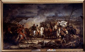 Guerra Napoleônica: "Imperador Napoleão I (1769-1821) durante a Batalha de Austerlitz em 2/12/1805. Pintura de Antoine Vernet (1758-1836) 1805 Boissy Saint Leger. Château De Grosbois