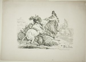 Almocreve espanhol levantando sua mula de Carle Vernet