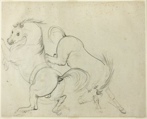 Dois Cavalos Cavalgando (reto); Homem em um cavalo chutando (verso) de Carle Vernet