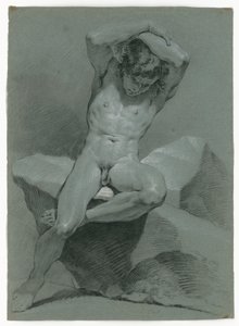Estudo de nu de um homem sentado, com os braços cruzados sobre a cabeça de Carle van Loo