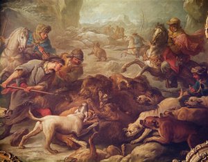 A caça ao urso (óleo sobre tela) de Carle van Loo