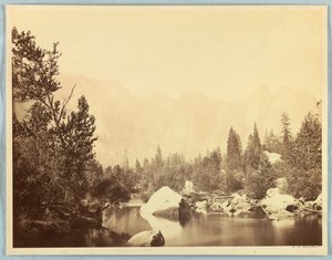 Vista no rio Merced, Yosemite de Carleton E. Watkins