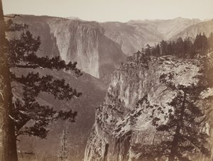Primeira vista do vale de Yosemite da trilha de Mariposa, 1865-66 de Carleton E. Watkins