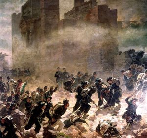brecha no portão do Pia em Roma na época do Risorgimento (unificação da Itália) 1870 (óleo sobre tela)