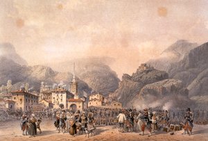 Acampamento francês em Susa em 1859, por Carlo Bossoli (1815-1884), gravura. Segunda Guerra da Independência, Itália do século XIX. de Carlo Bossoli