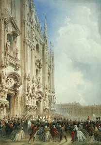 A guerra na Itália: a chegada do imperador Napoleão III e do rei da Sardenha no Duomo, Milão, 1859