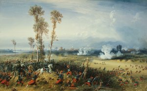 A guerra na Itália: a batalha do Palestro, o rei da Sardenha liderando as tropas, 1859