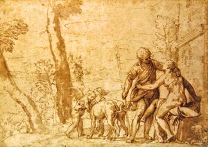 O Encontro, c.1590 (tinta sépia e lavagem em papel)