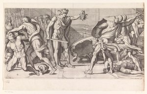 Phineus e os seus seguidores transformaram-se em pedra
Pinturas no Palazzo Farnese em Roma (título da série)
Galeria nel Palazzo Farnese in Roma (título da série) de Carlo Cesio