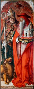 Políptico da Catedral de Camerino (Duomo di Camerino): São Jerônimo e Santo Agostinho. Pintura de Carlo Crivelli (1430/35-1494/1500). Tempera sobre madeira de Carlo Crivelli