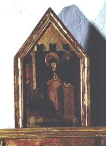 A Anunciação, detalhe do políptico de San Silvestro de Carlo Crivelli