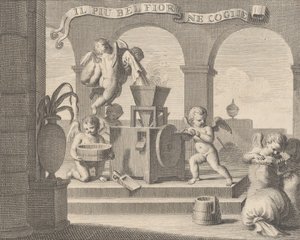 Ela colhe a flor mais bela Il più bella fior grogli ne, um grupo de seis putti trabalhando ..., 1740-59