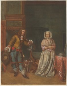 Caçador Visitando uma Dama de Carlo Lasinio after Gabriel Metsu