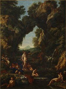 Paisagem com Diana e Actaeon, c.1657 (óleo sobre tela) de Carlo Maratta or Maratti