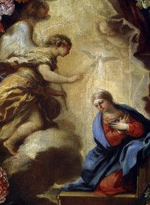 ""A Anunciação com Flores"" Pintura de Carlo Maratta (1625-1713) Detalhe. Museu de Belas Artes Mikalojus Konstantinas Ciurlionis, Kaunas, Lituânia de Carlo Maratta or Maratti