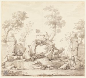 Projeto para uma fonte com Pégaso, para a Villa Albani, Roma de Carlo Marchionni