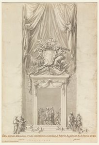 Entrada de San Salvatore em Lauro com decoração para o funeral do rei Frederico Augusto III da Polônia, Roma, Itália de Carlo Marchionni