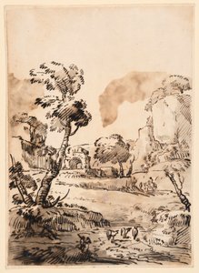 Desenho, Uma Paisagem Pastoral, 1760-1780 de Carlo Marchionni