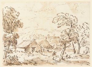 Desenho, Uma casa de camponês e um castelo num campo montanhoso, 1762-1786 de Carlo Marchionni