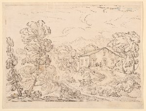 Desenho, Uma Trattoria no Bosque, 1760-1770 de Carlo Marchionni