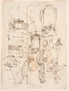 Desenho, esboços arquitectónicos e figurativos, ca. 1760 de Carlo Marchionni