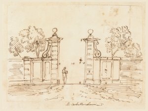 Desenho, Projeto de um Portão de uma Vila, 1750-55 de Carlo Marchionni