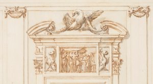 Desenho, Projeto para o Portal Norte, Grande Galeria, Villa Albani, Roma, Itália, 1755-56 de Carlo Marchionni