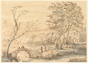 Desenho, Paisagem com ponte, 1770-1786 de Carlo Marchionni