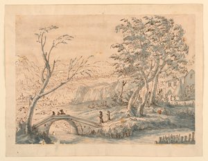 Desenho, Paisagem com ponte, 1770-1786 de Carlo Marchionni