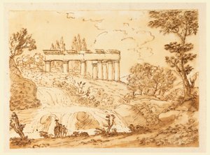 Desenho, Paisagem com ruínas de um templo, 1770-1786 de Carlo Marchionni