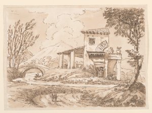 Desenho, Paisagem com Villa, 1750-60 de Carlo Marchionni