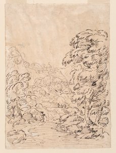 Desenho, Estrada que conduz a uma cidade montanhosa, 1750-86 de Carlo Marchionni