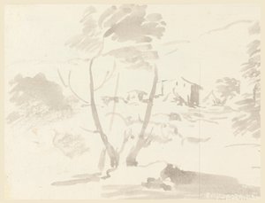 Desenho, Esboço de uma árvore numa paisagem, 1760-1780 de Carlo Marchionni