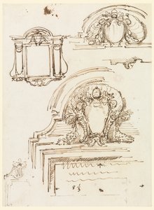 Desenho, esboços para molduras, para a sacristia de São Pedro, 1740-58 de Carlo Marchionni