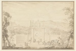 Vista de um mosteiro recebendo a visita de grandes pessoas de Carlo Marchionni