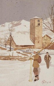Uma vista de Adelboden, Suíça (cor litho)